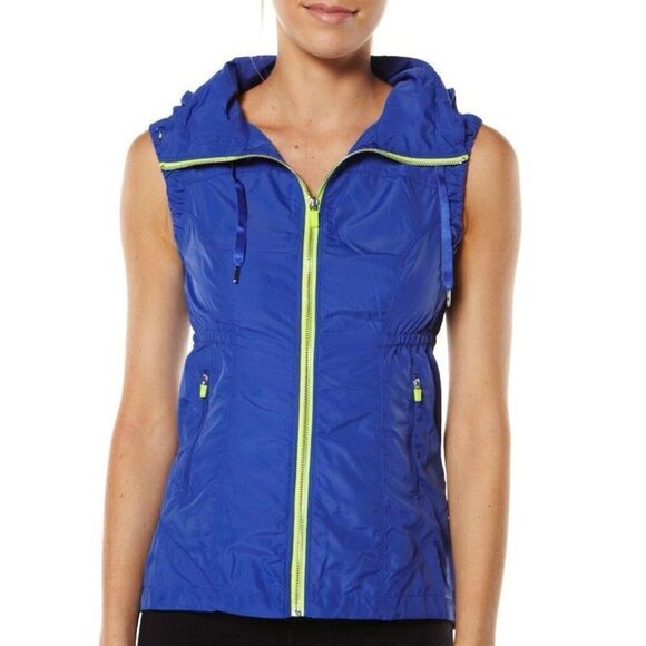 Lorna Jane Activewear high neck sports vest size medium colbalt blue yellow exce - Picture 1 of 9